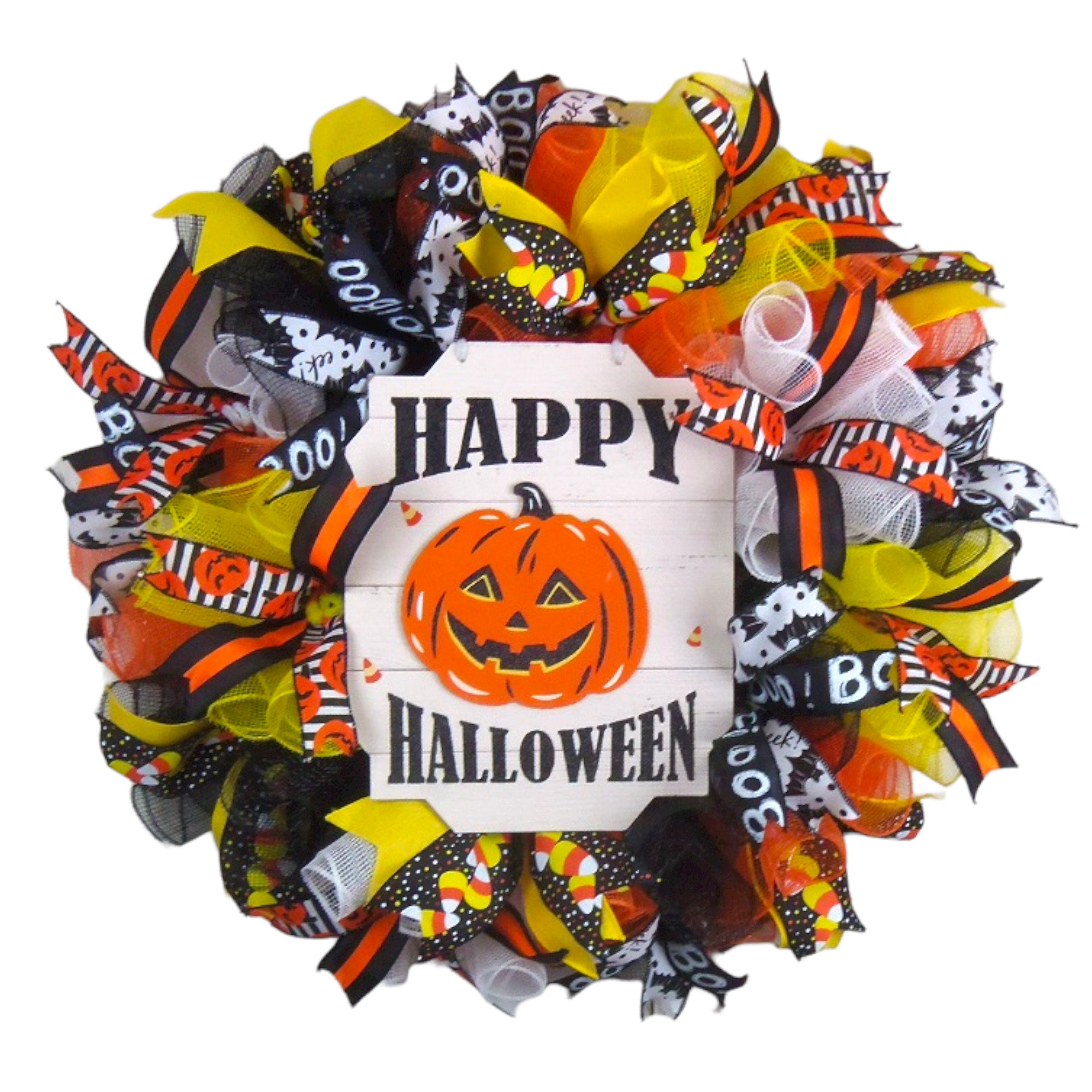 Halloween Wreath, Trick 2024 or Treat Wreath, Halloween Front door wreath, Candy Corn Wreath